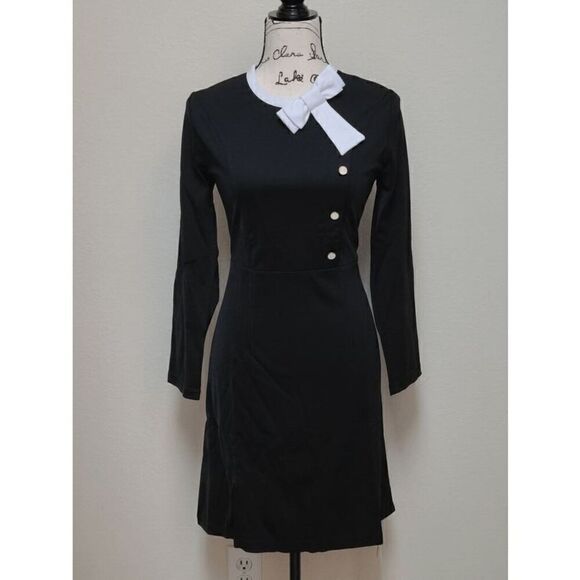 NWT Retro Vintage Pinup 1940s 1950s Classy Elegant Modest Button Bow Dress L - Picture 6 of 13